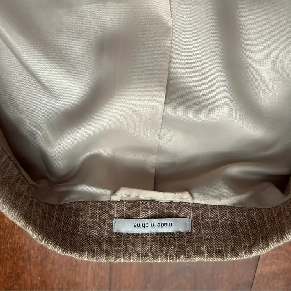 Bar III 100% Linen Light Brown Pinstripe Blazer, Size 42L